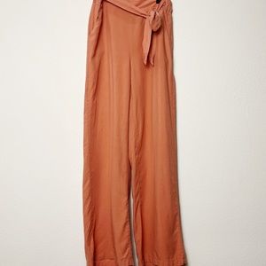Thread & Supply Brick Dust Wide Leg Crop Pants, Tie at Elastic Waist, Medium